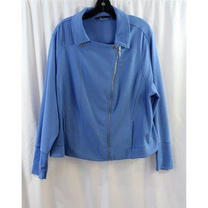 H by Halston Womens Blue Long Sleeve Asymmetrical Zip Sweatshirt 28W